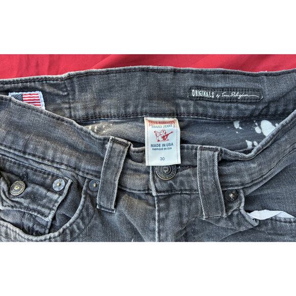 True Religion Black Bleached Design Men's Jeans Size 30 Waist - Made in the USA - Picture 5 of 13